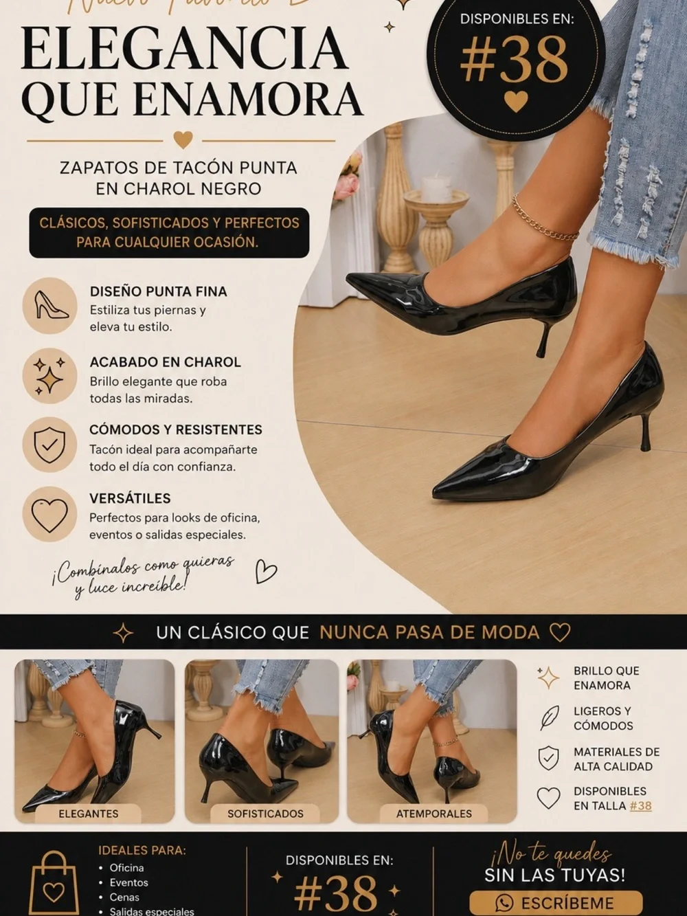 Women's Black Patent Pointed-Toe Kitten Heel Pumps